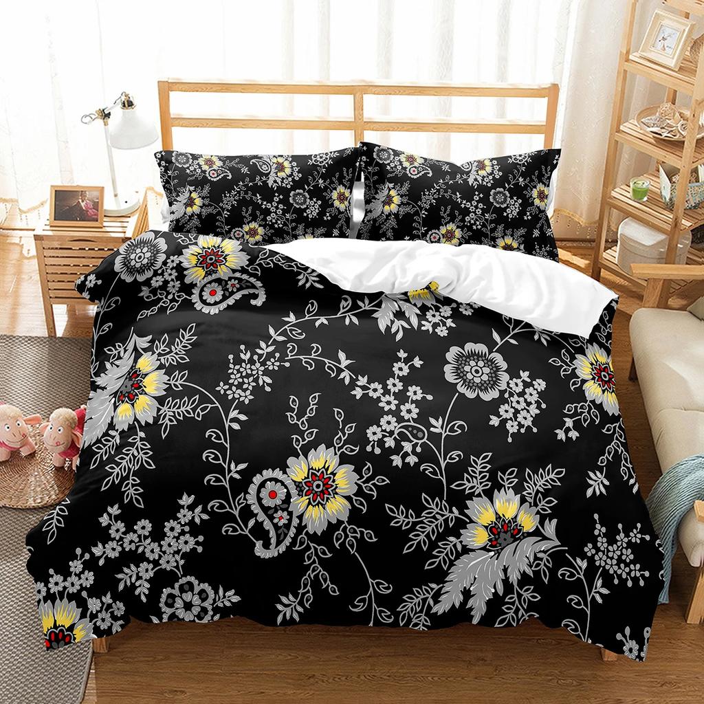Daisy Duvet Cover Set White Floral Pattern Bedding Set Romantic Leaves And Flower Comforter Cover Full Queen For Girl Women Teen