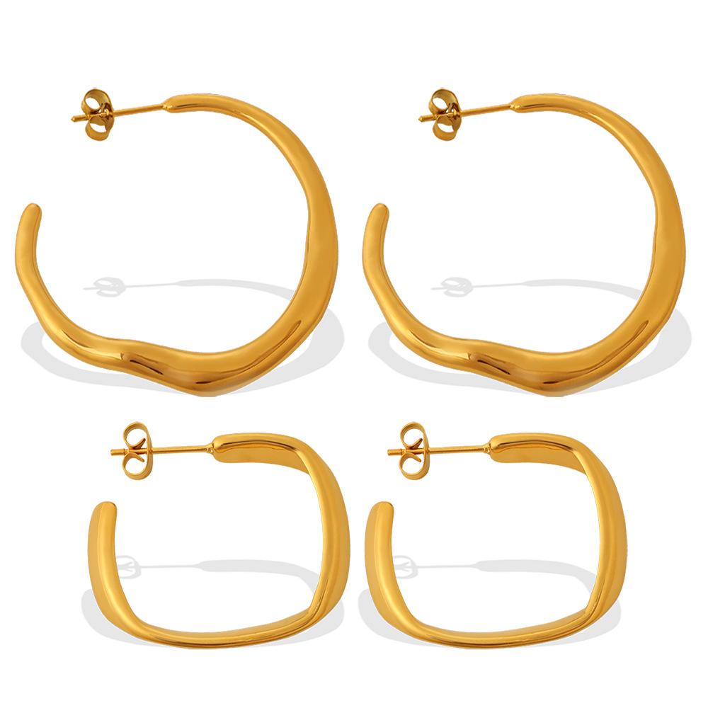 Women's European American New Style Instagram-Style Twisted Wave C-Shaped Hoop Earrings Stainless Steel 18K Gold-Plated