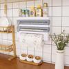 3 In 1 Kitchen Cling Film Storage Rack with Cutter Tin Foil Rack Wall-Mounted Paper Towel Rag Organizer