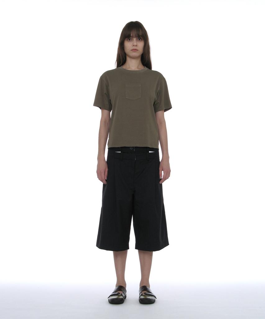 PARTIMENTO WOMEN Double Layer Waist Bermuda Pants_Dark Navy