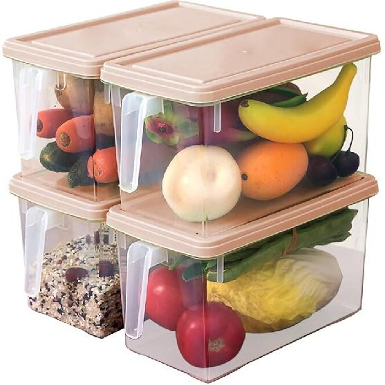 Plastic Storage Containers Square Food Storage Organizer Stackable Refrigerator Organizer Handle Kitchen Containers with Lids for Fruits Vegetables
