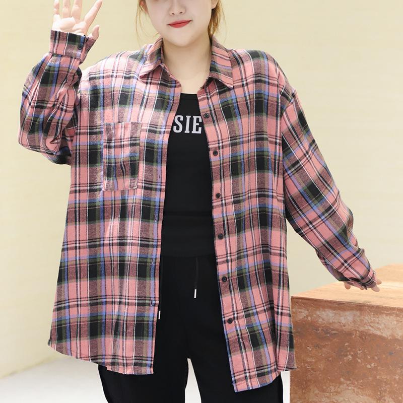 2025 Autumn Plus Size Plaid Shirt: Loose, Casual, Versatile Retro Top