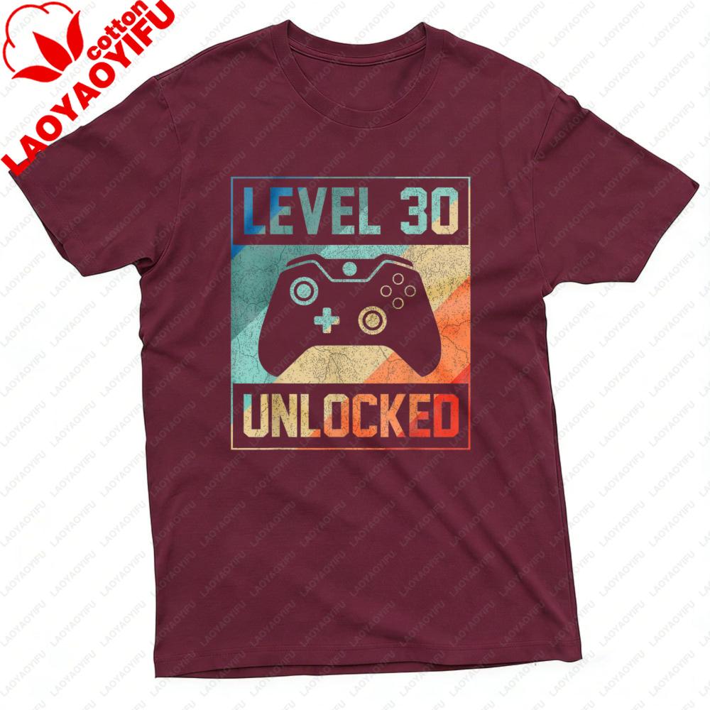 Level 30 Unlocked Gaming Controller Design Unisex TShirt Cotton Summer T Shirt Short Sleeve Casual Fashion Tee Gift for Gamers
