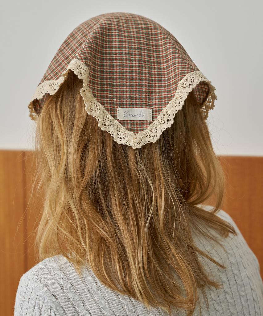 Ssekkondo Vintage Check Lace Hair Scarf