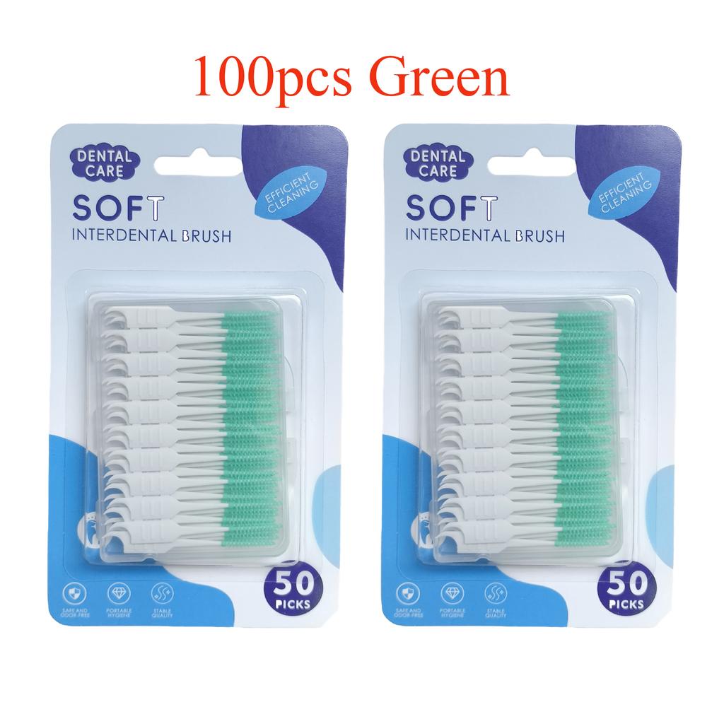 50~100Pcs Silicone Interdental Brush Disposable Dental Floss Picks Cleaning Between Teeth Soft Hilo Dental Brace Brush Toothpick