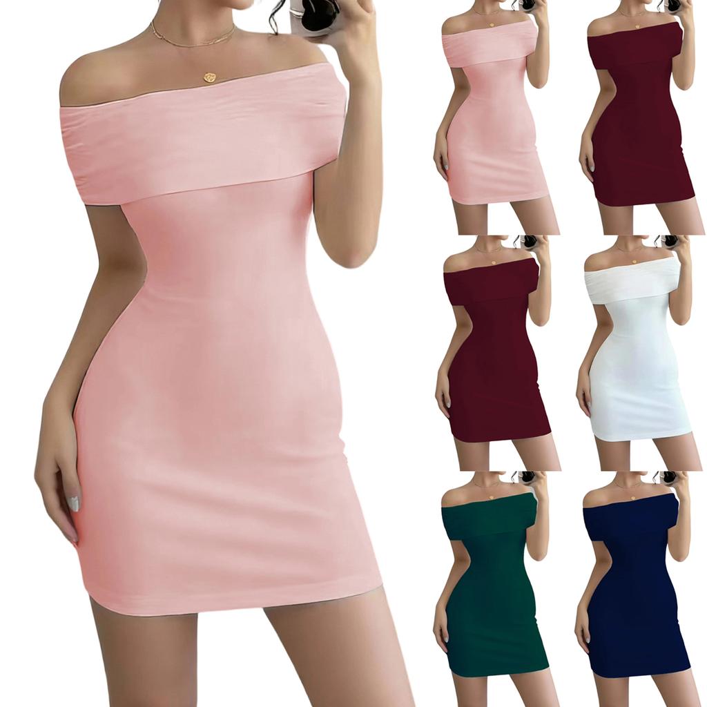 Women's Fashion Color Short Sleeve Dress With Pocket