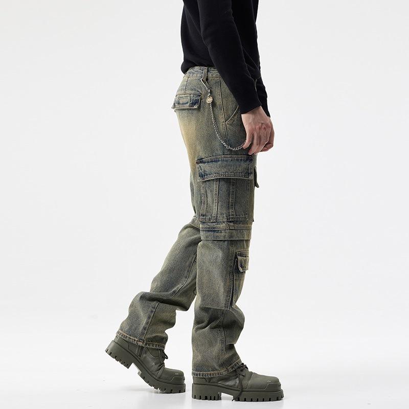 American Retro New Loose Straight Jeans Men's Spring and Autumn Personalized Tooling Men's Trousers