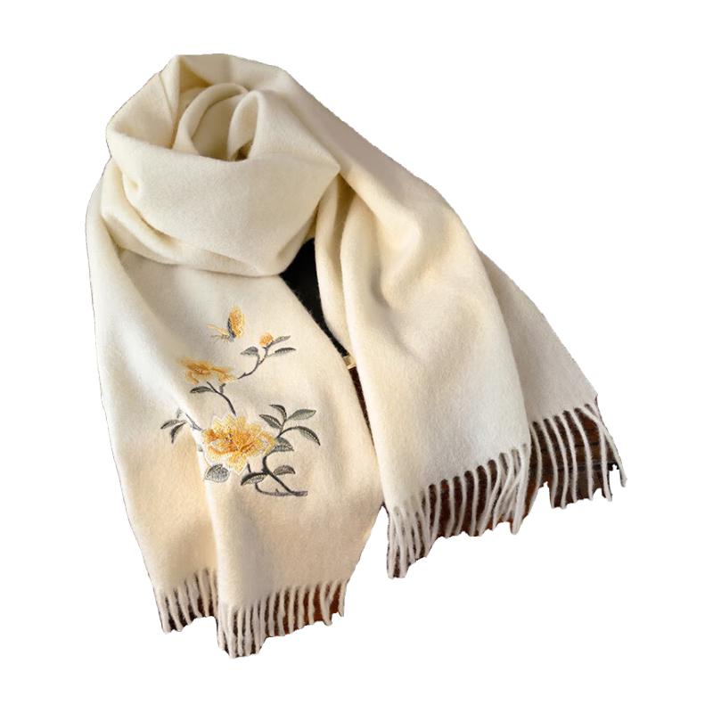 Женский шерстяной вышитый шарф-шаль Hangsilu