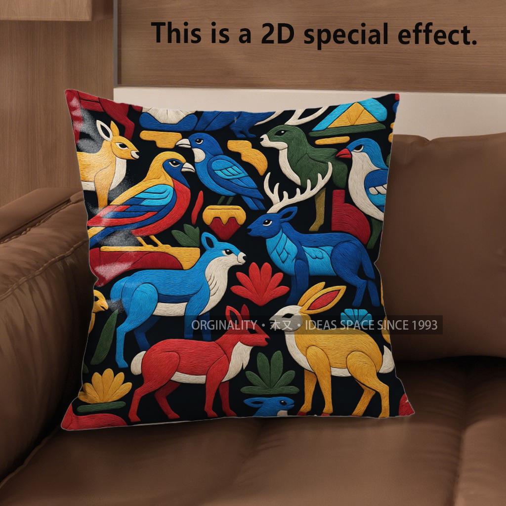 2D Boho Folk Animal Print Throw Pillow Covers Pattern Cushion Cover Suitable For Sofa Bedroom Car Pillow Cover
