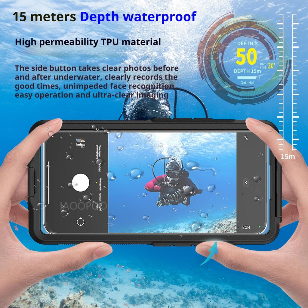 Diving Swim 15 Meter Deep Waterproof Case For Xiaomi 15 Pro 14 Pro 13 12 11 Pro with Phone Button