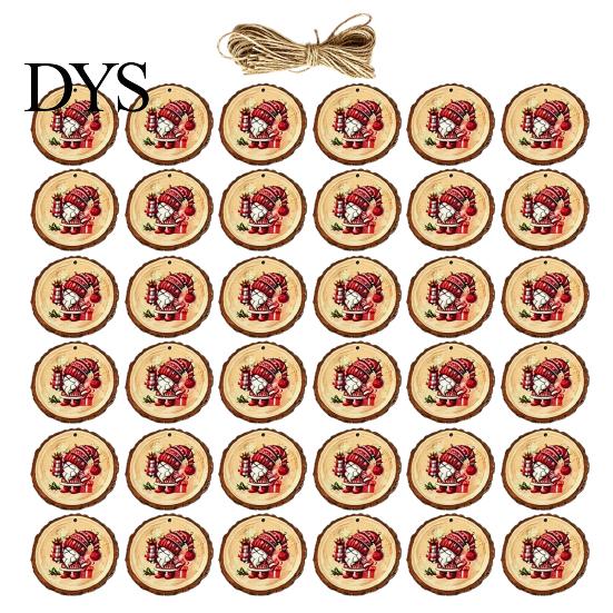 Reusable Xmas Tree Pendants 12/24/36Pcs Christmas Gnome Wooden Ornaments, Round Wood Slice Hanging Decorations, Santa Claus Tags Print Designs