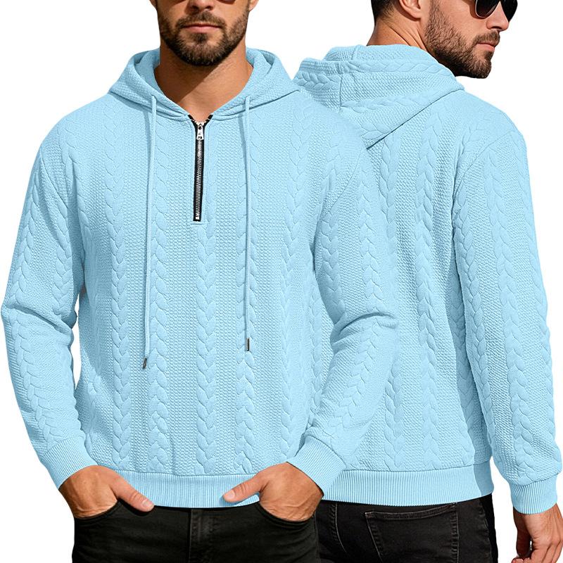 Men's Knit Half Zipper Hoodie Casual Long Sleeve Drawstring Pullover Sweater Solid Color Knitted Hooded Tops for Men Daily Streetwear Sweatshirt