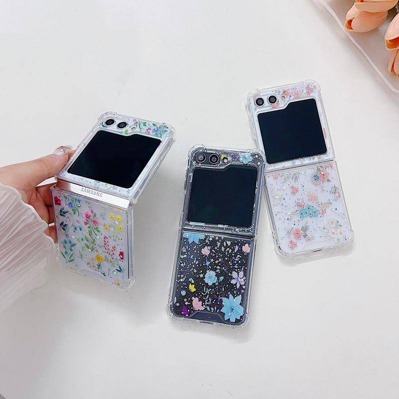 

Прозрачные тонкие чехлы с блестящим рисунком цветущих цветов для Samsung Z Flip5 Flip4 Flip3, противоударный складной чехол для телефона