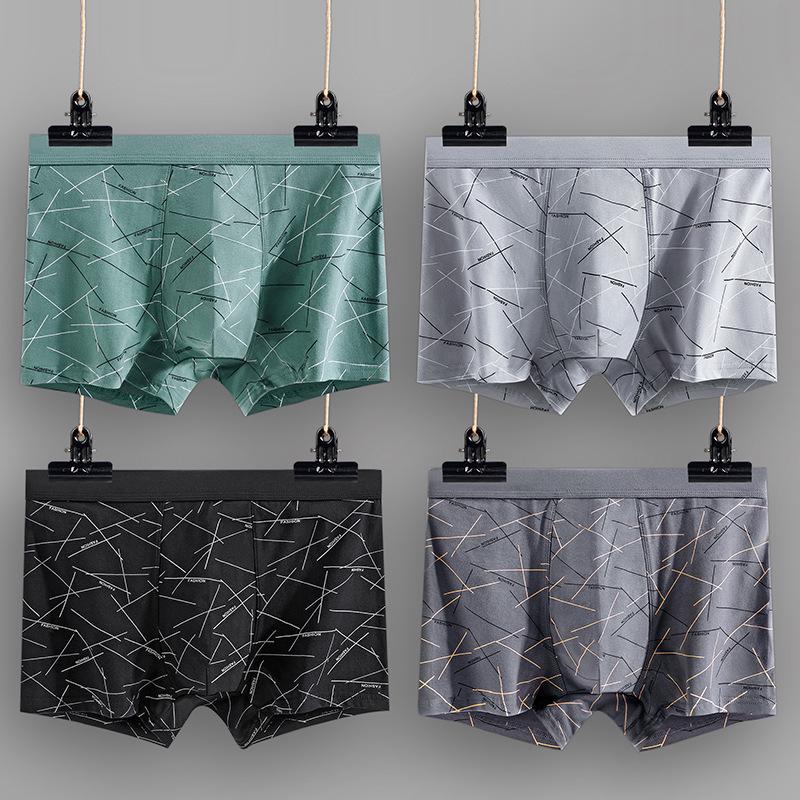 Men's 3D Printed Pure Cotton Boxer Briefs with U-Pouch, Mid-Waist.