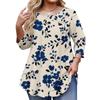 Women's Fashionable Casual Floral Print Plus Size Three-Quarter Sleeve Round Neck Top With Curved.