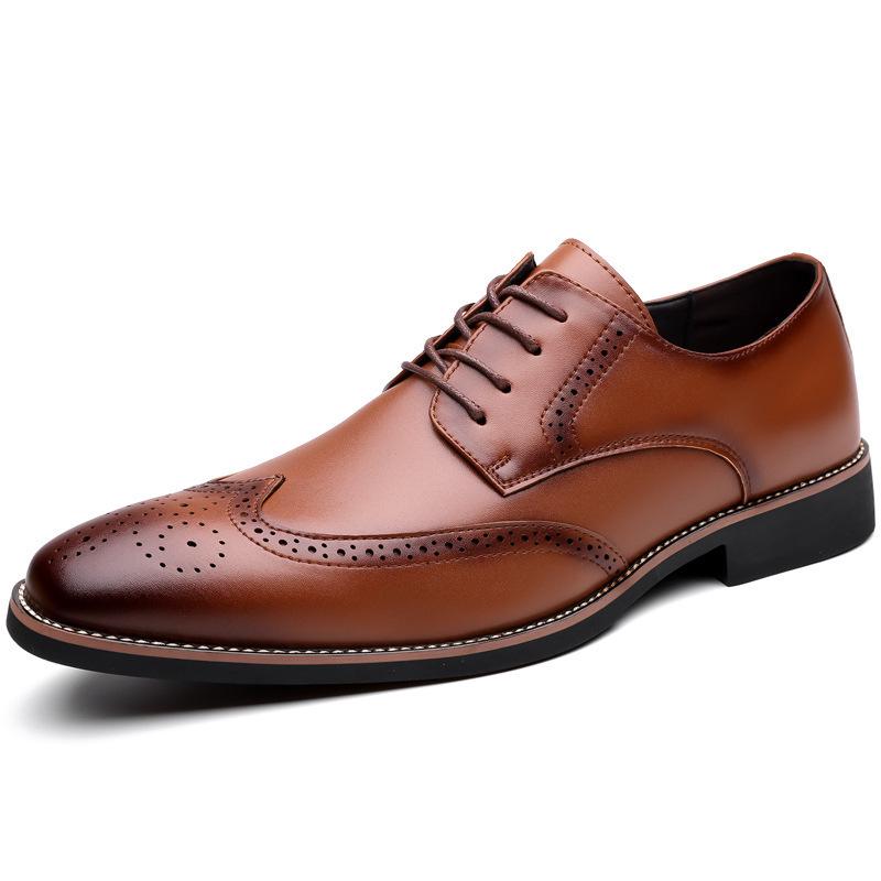 2025 Men's Genuine Leather Brogue Derby Shoes - Pointed Toe, Lace-up, Large Sizes