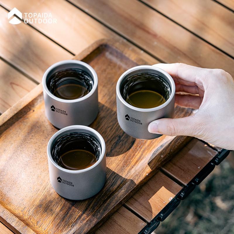 Pure Titanium Double Wall Insulated Travel Mug Coffee Tea Wine Camping Lightweight Portable Cup 75ml