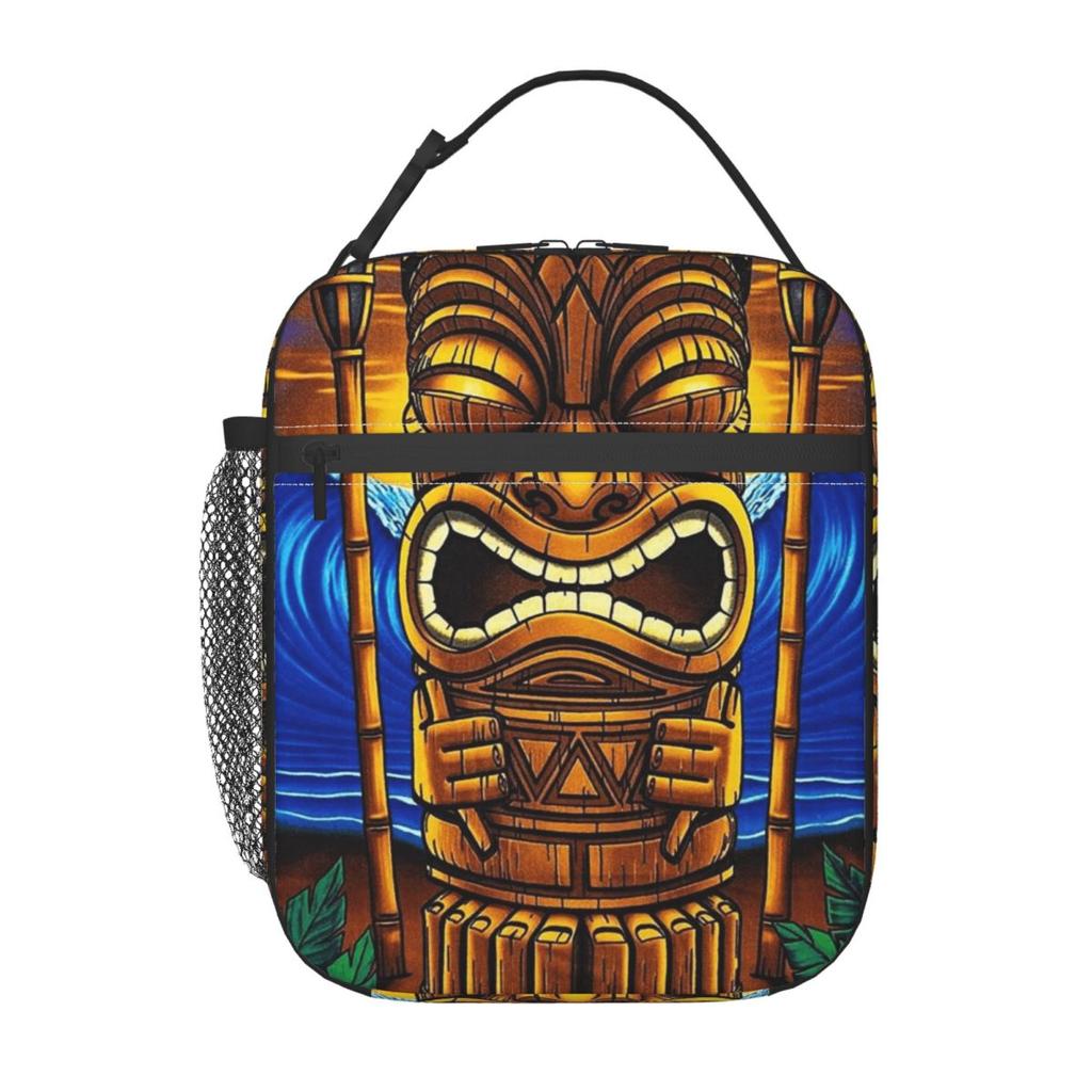 Bronze Cartoon Tribal Gesicht Isoliert Lunchtasche für Frauen Kinder Tragbar Lebensmittelboxen Thermische Lunchbox Tragetasche
