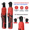 7.2V Electric Ratchet Wrench 3/8" Bidirectional Ratchet Forward Reverse Wrench Type-C Rechargeable Socket Spanner DIY Car Repair
