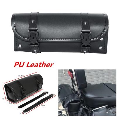 Black PU Leather Motorcycle ATV Round Barrel Storage Pouch Tool Bag 300*85*125mm