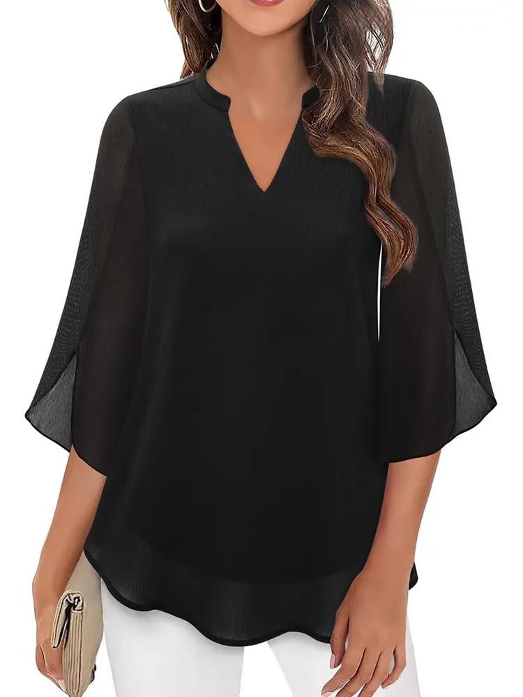 

Женский топ с рукавами-лепестками, свободная шифоновая рубашка с V-образным вырезом XL