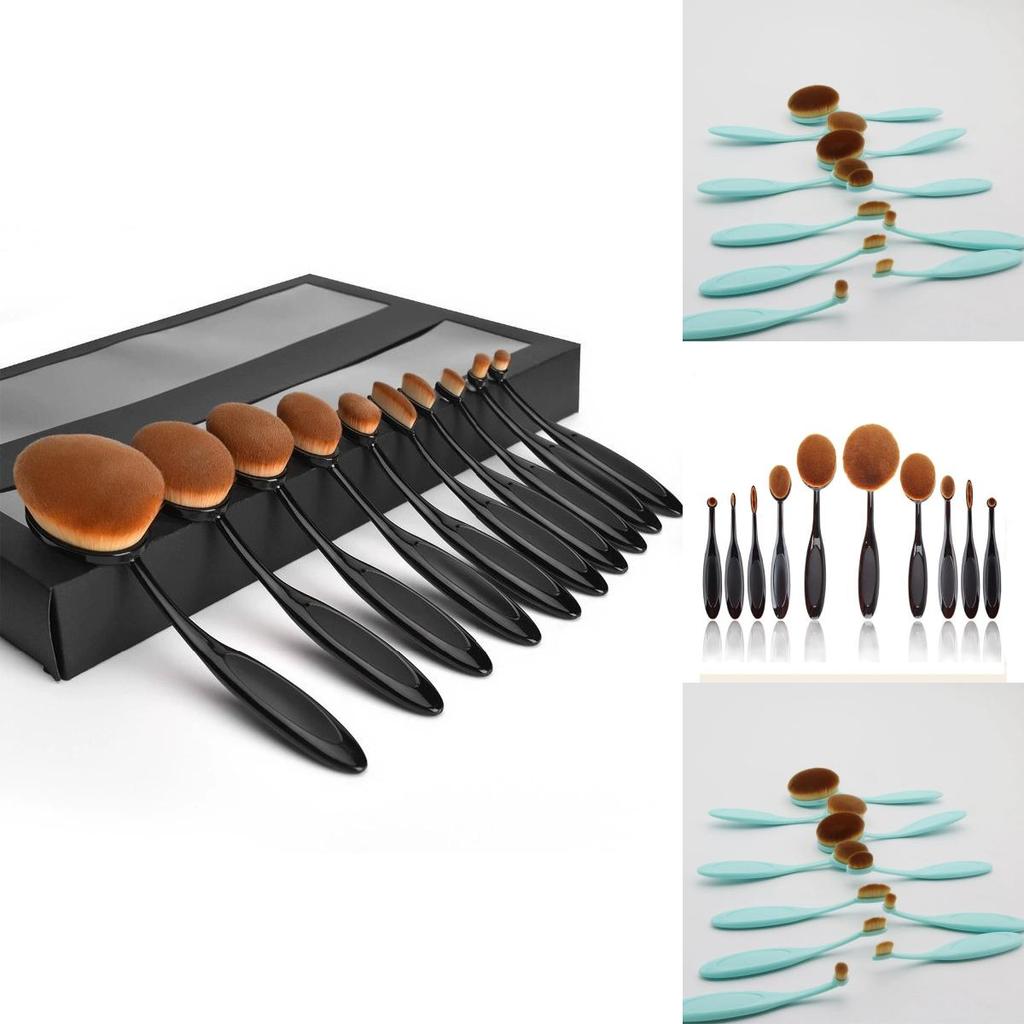 Classic Makeup Brush Set 10 Pieces With Synthetic Fibers For Flawless Foundation Application