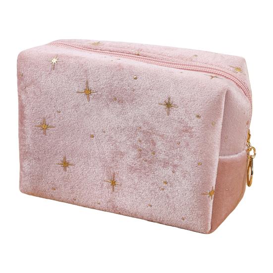 Cosmetic Bag Travel Toiletry Bag Spacious Capacity Velvet Exterior Star Pattern Lipstick Eye Shadow Portable Organizer