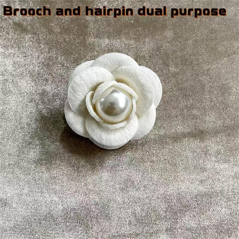 Camellia Pearl Bow Brooch Black White Fabric Mourning Corsage Pin High-end French Elegant Bag Clothes Scarf Accessories Brooch
