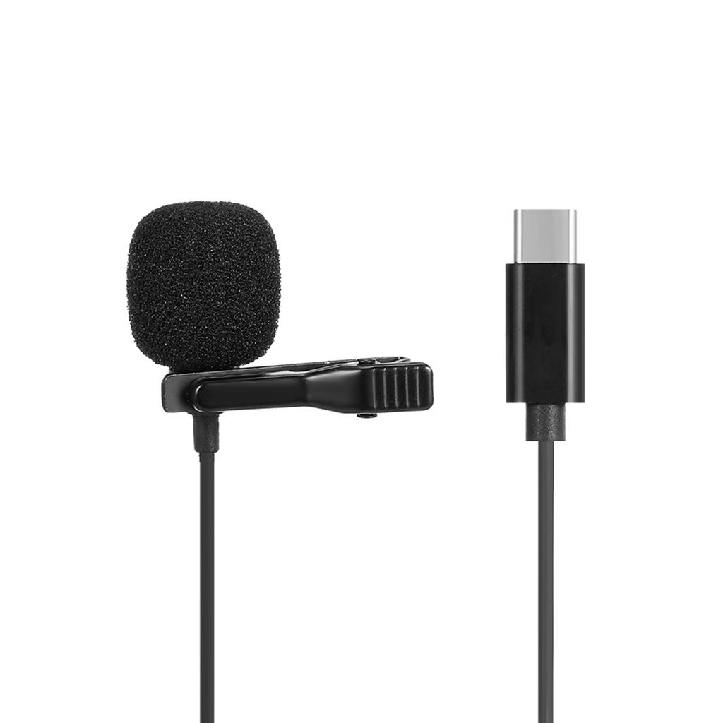 Lavalier Microphone Omni Directional Condenser Type C Microphone for Sound Video Recording Black