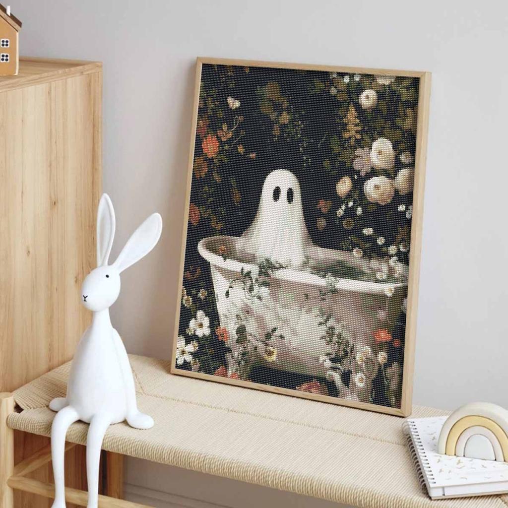 Halloween Diamond Painting Kit Cute Ghost In Bathtub Floral Handmade Diy Painting Home Decoration Painting