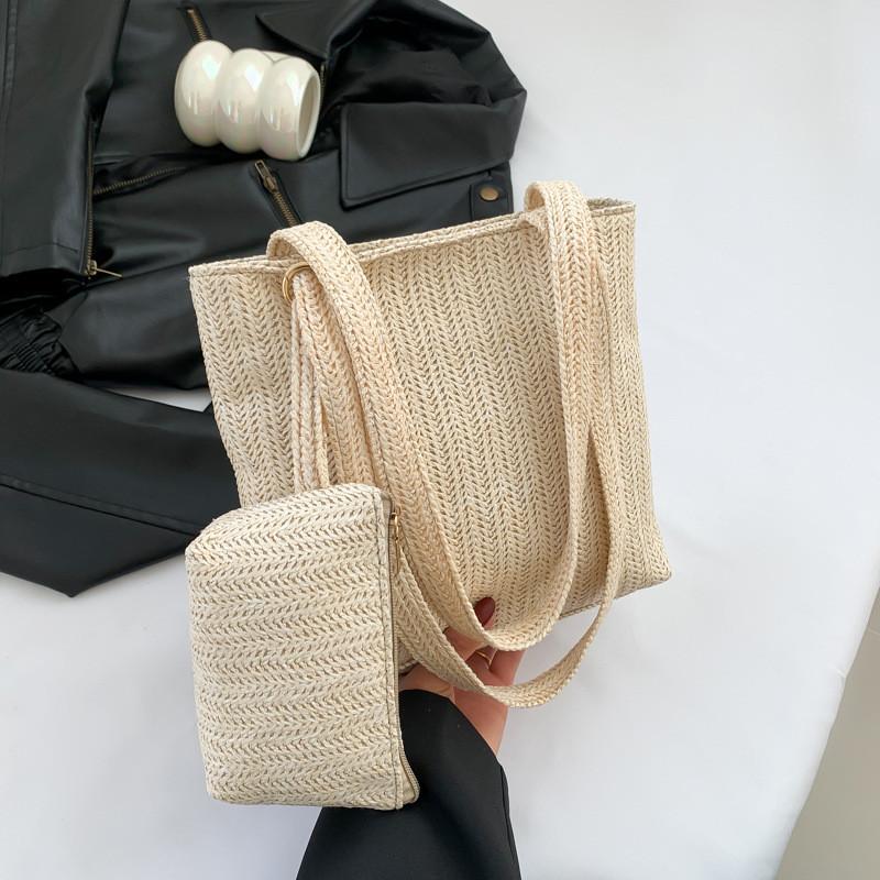 2024 Spring New Simple Casual Tote Bag Large Capacity Fashion Street Trend Straw Woven Shoulder Bag