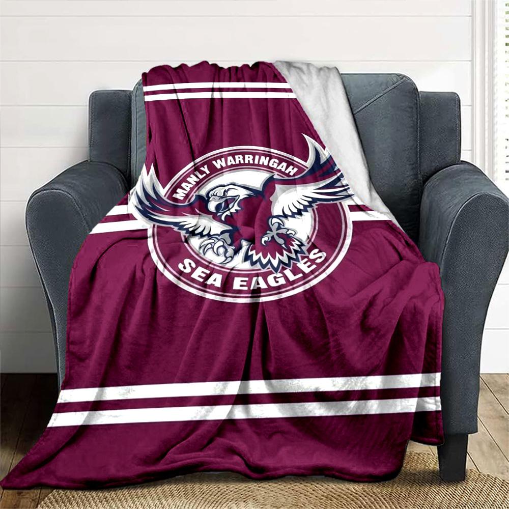 Manly Warringah Sea Eagles Print Flannel Blanket High Quality Warm Comfortable Cover for All Seasons Perfect for Gifts Home Decor