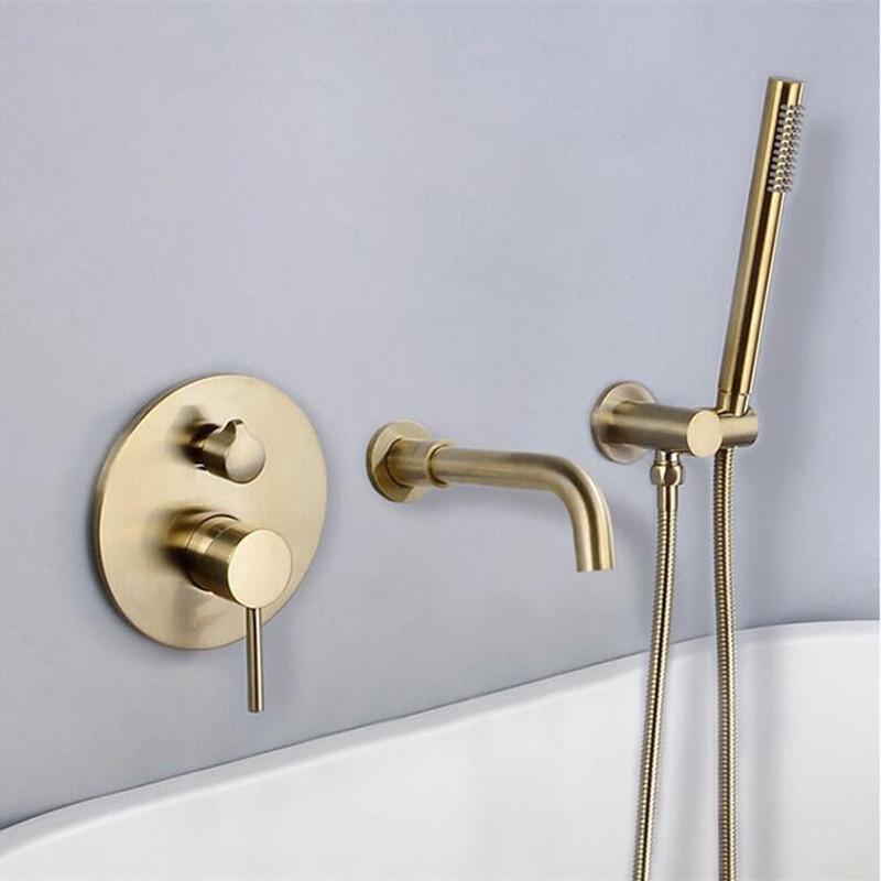 Tuqiu Brushed Gold Bathroom Bathtub Mixer Set Hot and Cold Rose Gold Bath Shower Faucets Wall Mounted Bathtub Shower Faucet Set