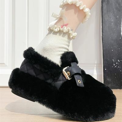 2024 Luxus Flauschigen Fell Faulenzer Frauen Winter Warme Plüsch Pelzigen Flache Schuhe Designer Schallendes Indoor Hause Schuhe Gemütliche Mokassin Wohnungen