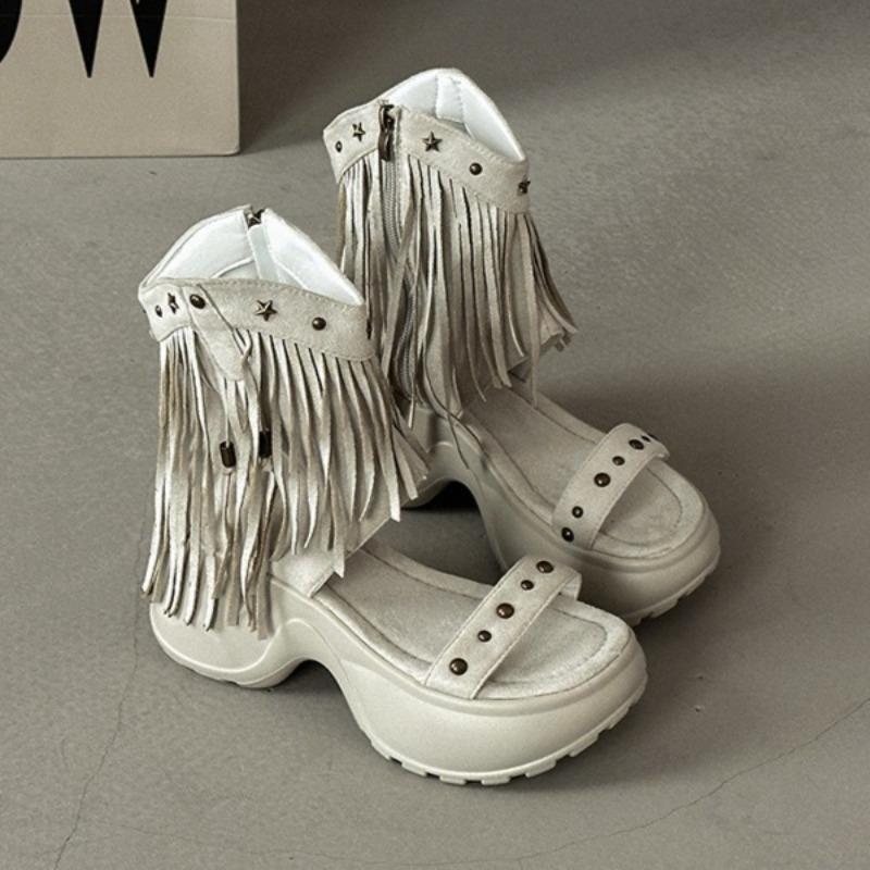 Cool Boots for Women with Tassel,willow Nail,height Increase 2026 Summer New Roman Sandals Fashion Short Boots Botas Para Mujer
