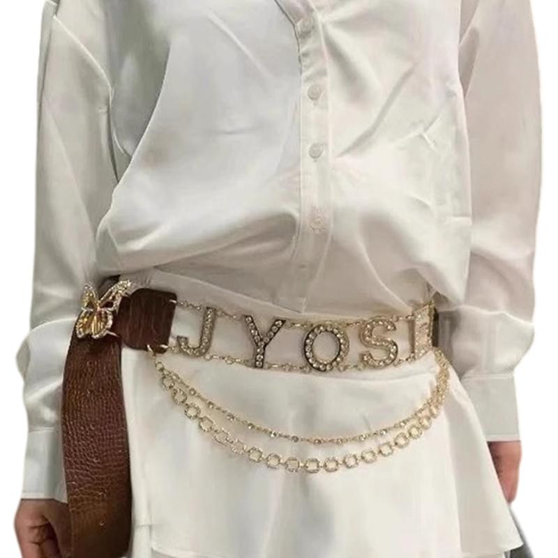 Stylish Butterfly Embroidered Waist Belt with Floral Fringe Chain Clasp Adjustable Decorative Waistband Brown 1 кофейный