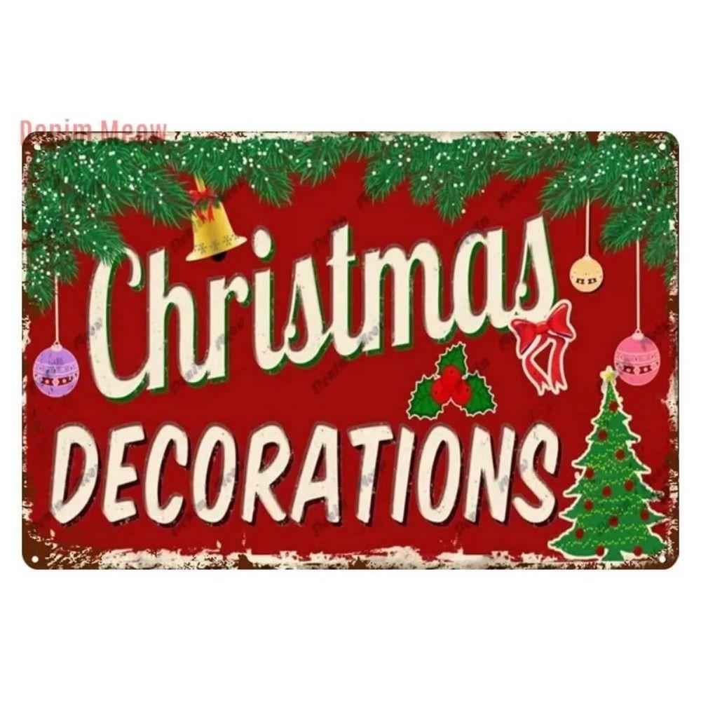 Vintage Christmas Metal Tin Sign Home Festive Wall Decor