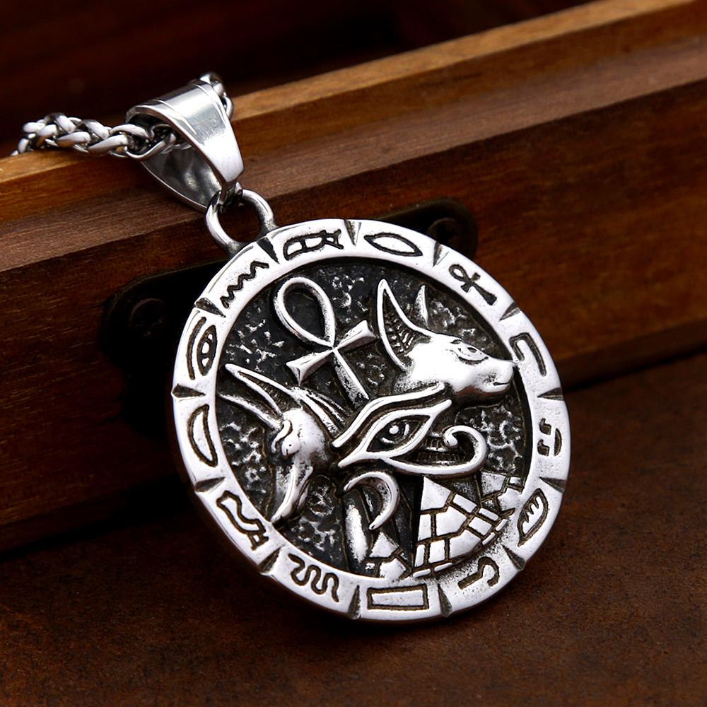 Vintage Anubis Cross Pendant For Men Stainless Steel Eye Of Horus Necklace Anka Amulet Jewelry Gifts Dropshipping