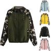 Manteau ample à capuche avec fermeture éclair pour femme, manches longues, Camouflage, couleur contrastée