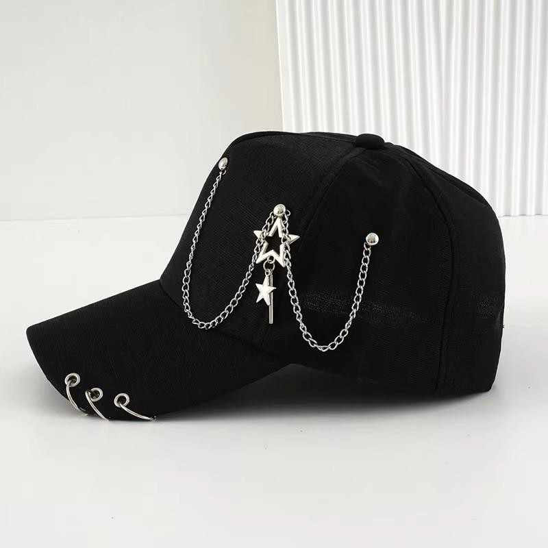 Baseball Cap Hat Metal Ring Chain Star Spring Summer Autumn Punk Hip Hop Rock Adjustable Unisex Men Women Outdoor Casual Cotton