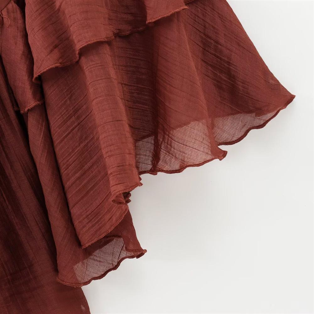 Spring 2025 Women's Elegant Slim Tie-Waist Ruffle Dress