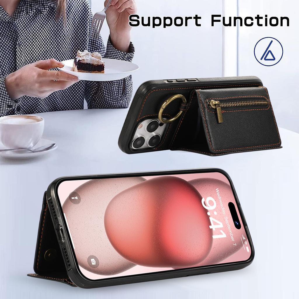 Ring Zipper Wallet Multi Card Flip Leather Case for iPhone 15 14 13 12 11 Pro Max XS MAX XR for Samsung S24 S23 S22 S21 S20 Ultra Plus A14 A13 A53 A54