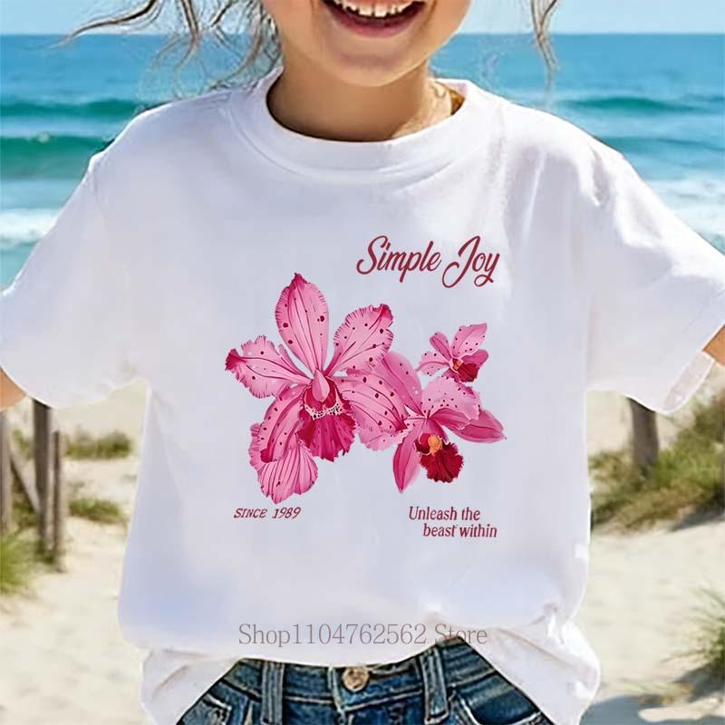 Flower Graphic Print Children T-shirts Summer Girls Casual Cute Fashion Colorful Comfort Tops Kids O-Neck Short Sleeve Tees