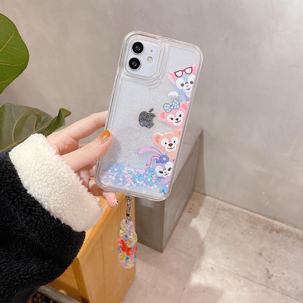 Třpytivý kryt Quicksand Ballet Rabbit pro iPhone Apple 11, 12, 13 Pro Max, X se šňůrkou na krk