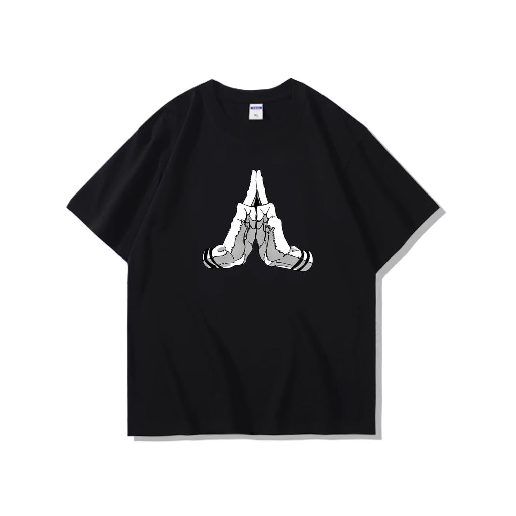 Anime Style Praying Hands Graphic Black Casual Tshirt