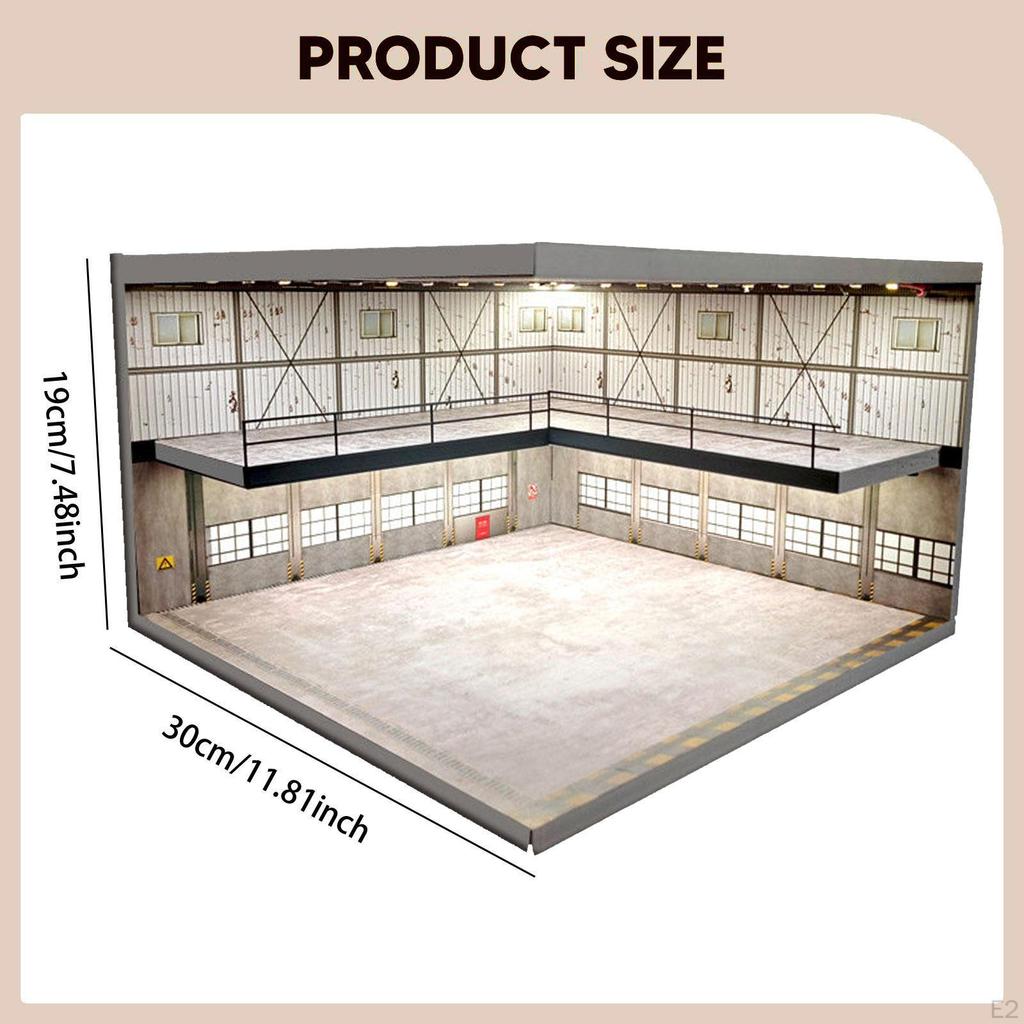 1/64 Diorama Display Case with Parking Lot Scene Stand Lighting, Realistic Storage