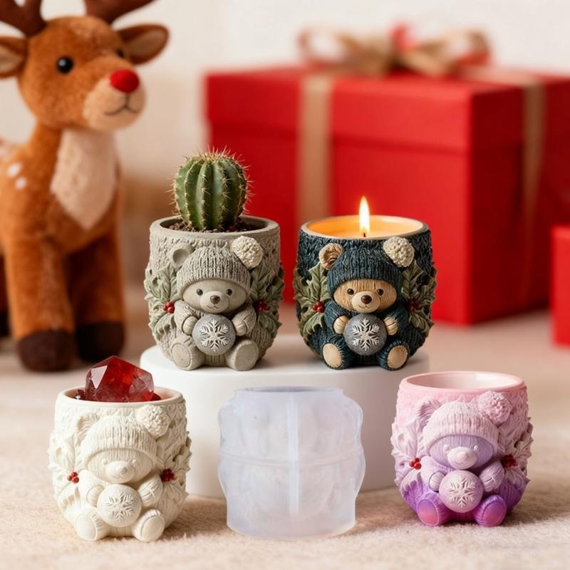Flexible Silicone Bear Planter Mold Smooth Surfaces Easy Demolding For Resin Concrete Cement Crafts Decorative Container DIY Art Project