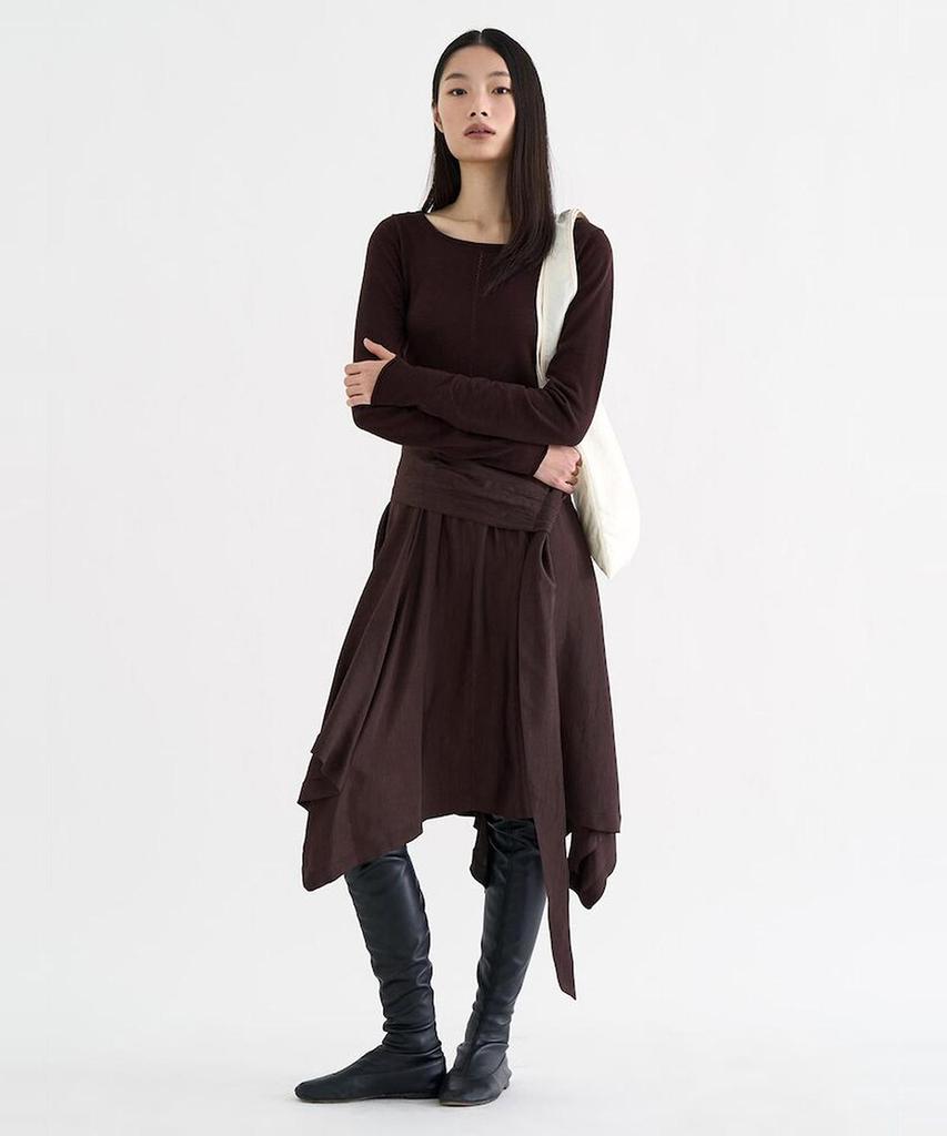Anggae Unbalanced Satin Skirt Brown