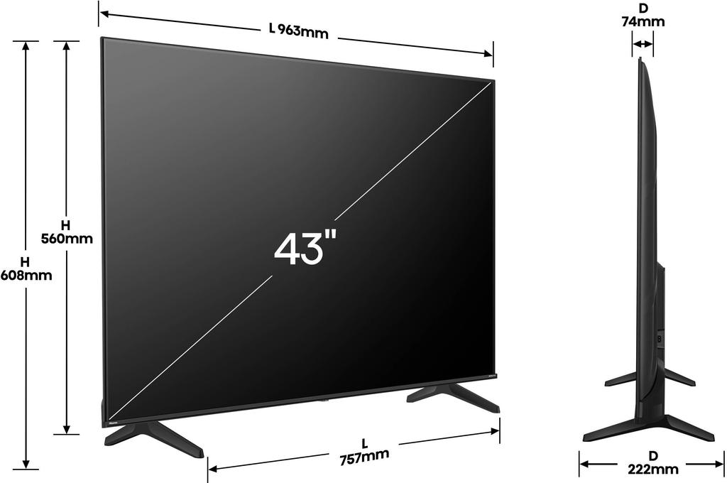HISENSE 43A6Q - 43" LED TV (108 Cm) - 4K UHD 3840x2160 - HDR10+ - Smart TV - 3xHDMI 2.1 - WiFi