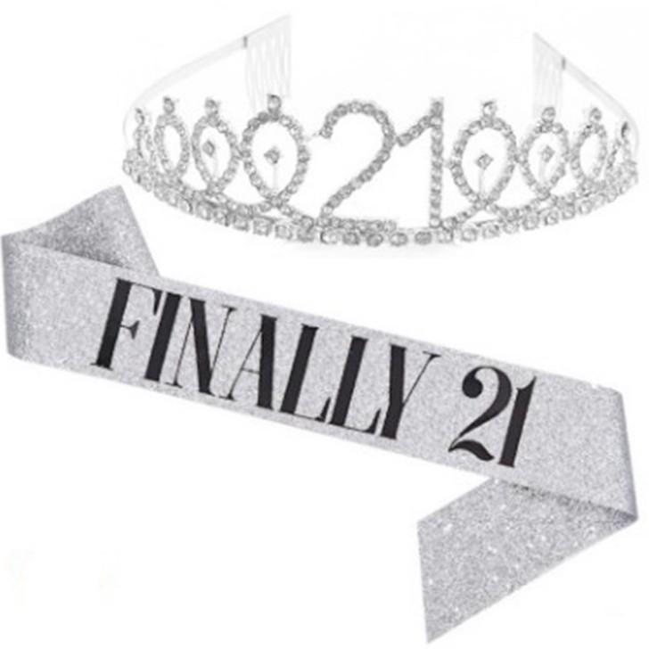 Set de Corona Brillante con Correa para el Hombro y Diadema para Niñas Cumpleañeras